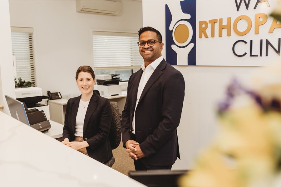 Dr Ravi Dissanayake with reception staff at Waverley Orthopaedic Clinic